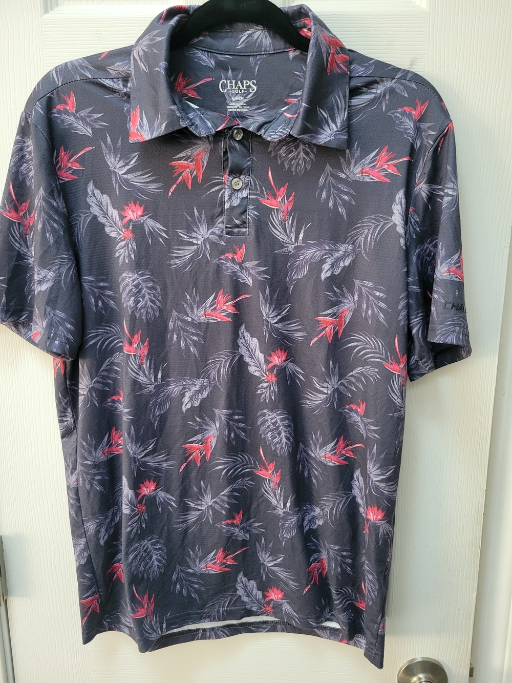 Chaps Men's Black Polo with Pink Floral Print